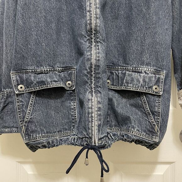 Vintage LA Blues Denim Chore Coat Barn Jacket Jean 90s Y2K Hood Zip Womens 18 20 - Picture 9 of 15
